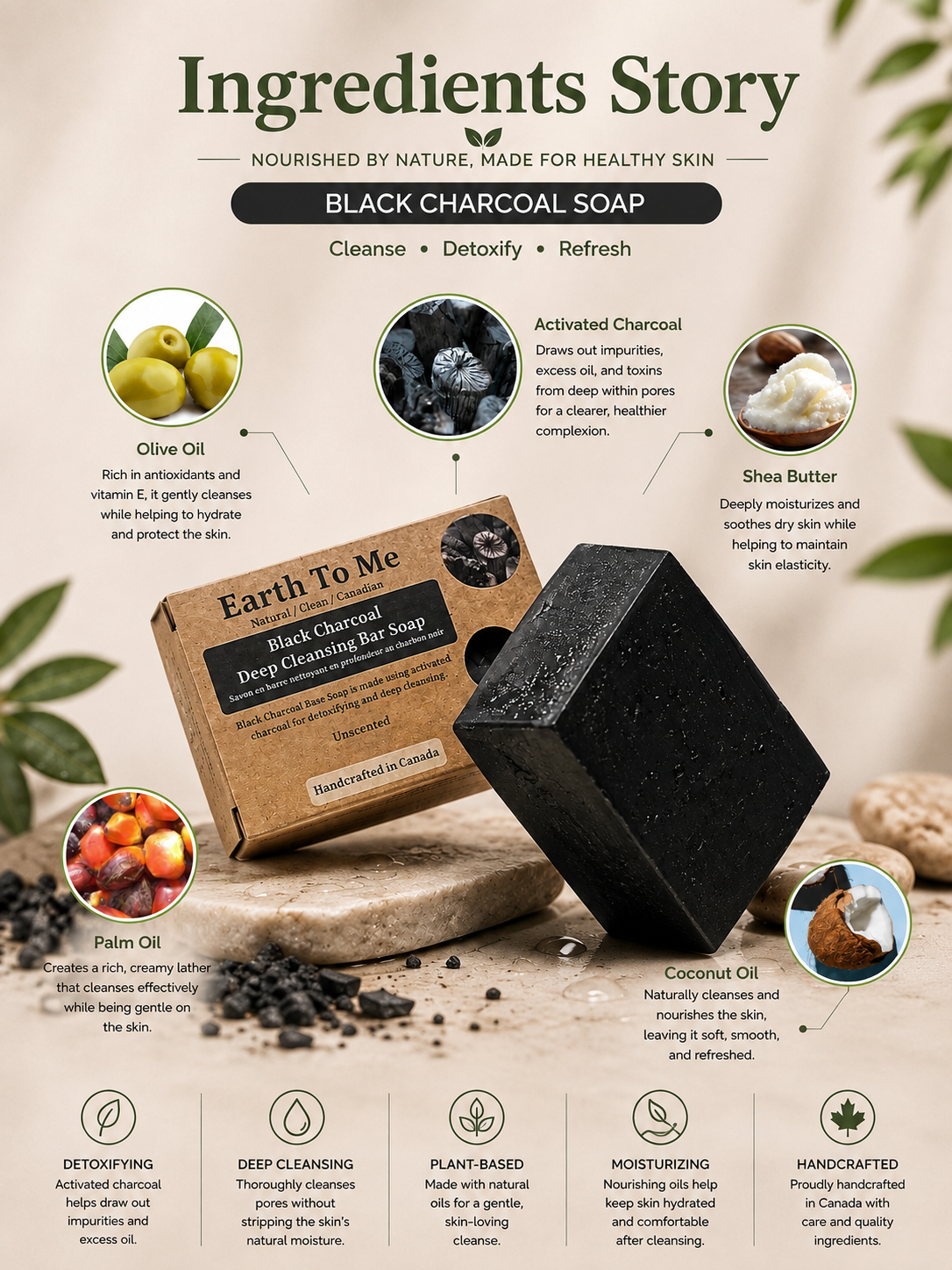 Black Charcoal Deep Cleansing Bar Soap 5oz